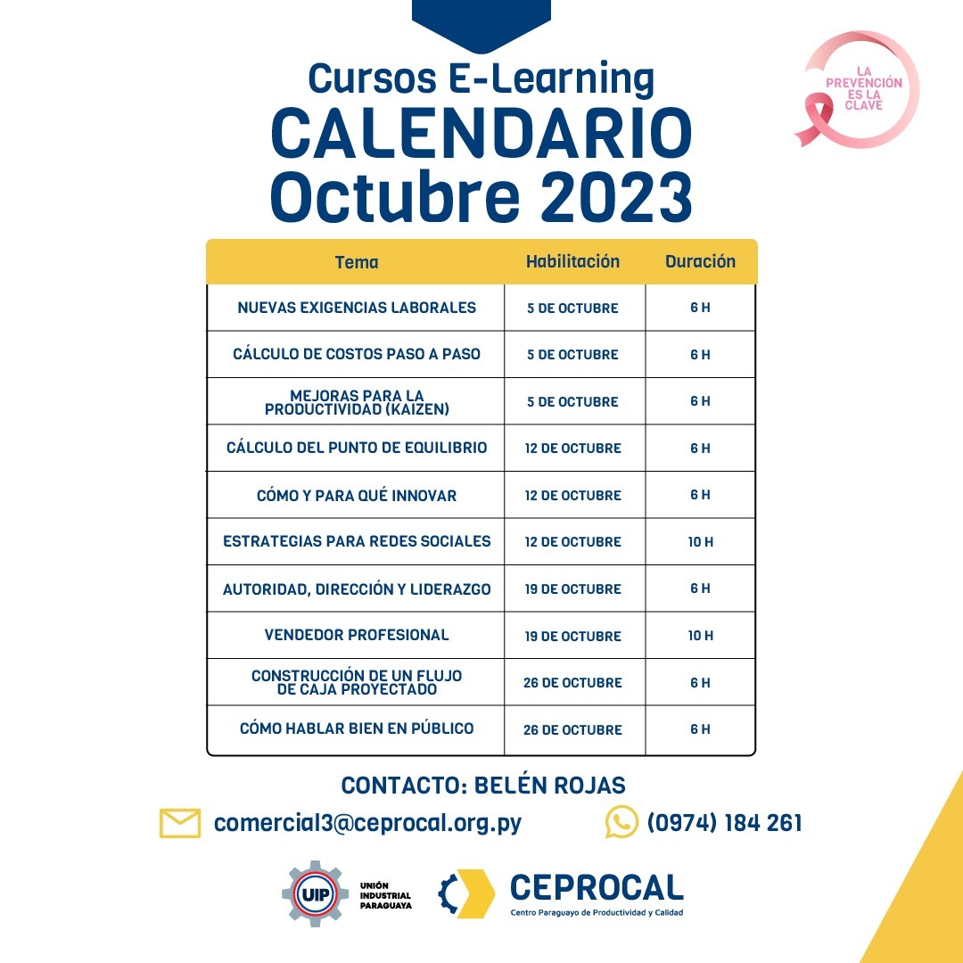 UIP_py's tweet photo. 🤩¡Nuevos cursos certificados para el mes de octubre!
Conocé todos los detalles en https://t.co/VjYmiKzpVG
👉🏻 Para más información escríbenos a los números de contacto.
#UIP #CEPROCAL #Formacióndecalidad https://t.co/WrttjYObyd