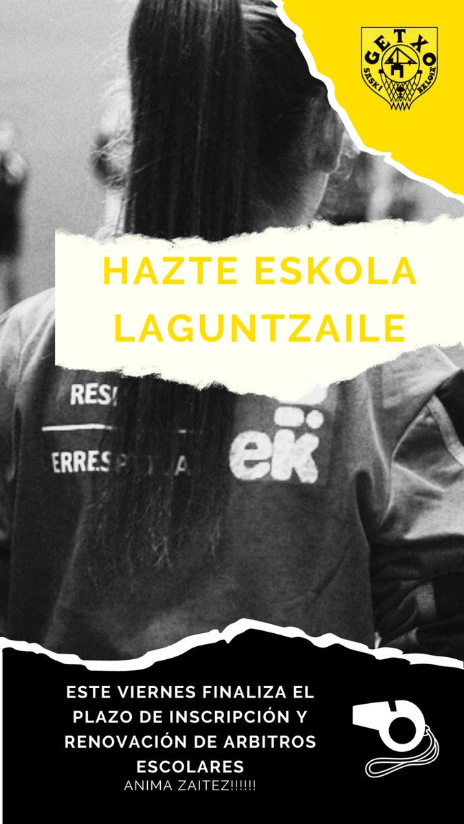 GetxoSaski's tweet photo. Únete al equipo de árbitros eskola laguntzaile y vive el deporte desde una perspectiva diferente! 🏀Ayuda a fomentar el juego limpio y el espíritu deportivo entre los jóvenes. ¡Tu contribución marca la diferencia! 💪🤝 #ÁrbitroEscolaLaguntzaile #Deporte #Voluntariado #getxosaski https://t.co/d8f6fj5stg