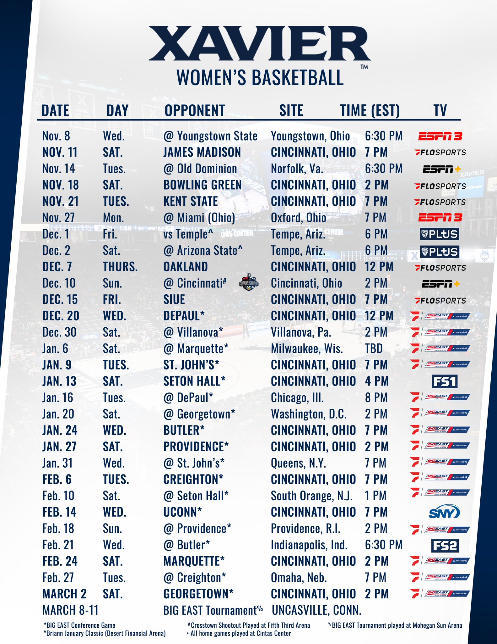 Printable Xavier Basketball Schedule
