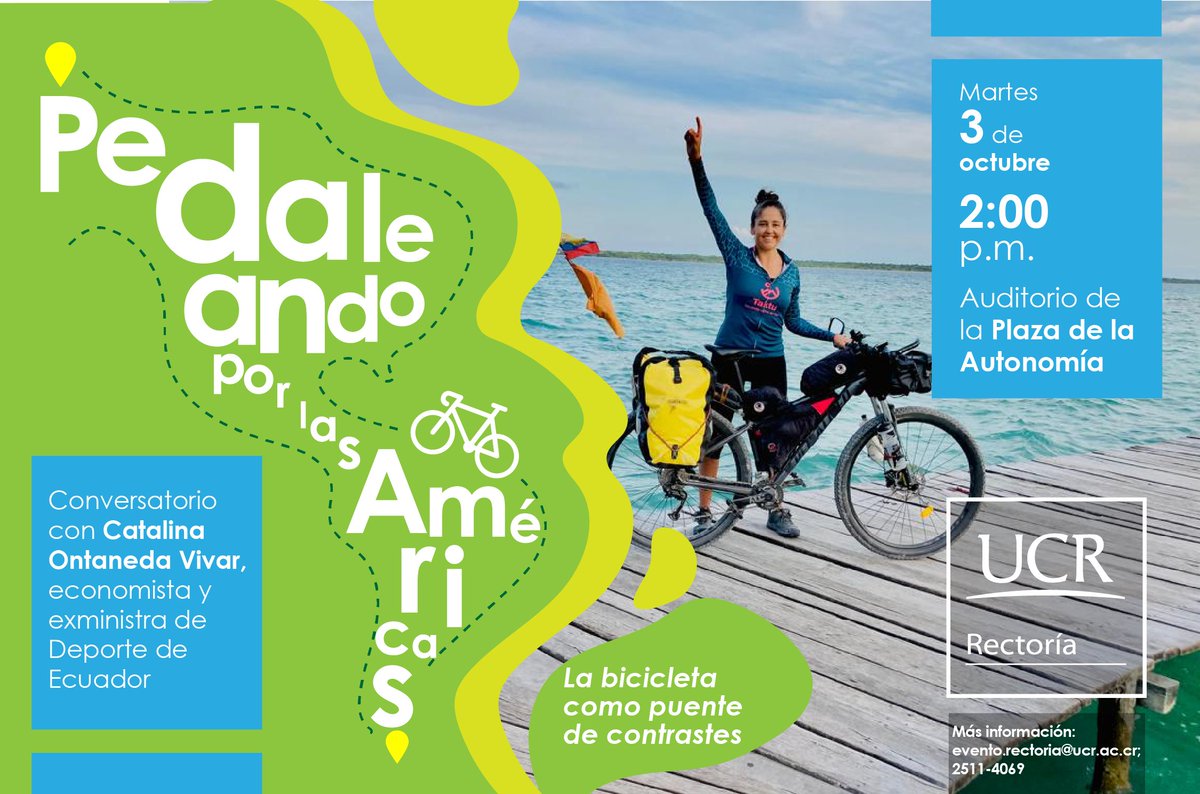 Les invitamos al conversatorio "Pedaleando por las Américas: la bicicleta como puente de contrastes", con la Sra. Catalina Ontaneda, economista y exministra del Deporte de Ecuador. 
Martes 3/Oct, 2 pm, Auditorio Plaza de la Autonomía.
facebook.com/events/1515992…