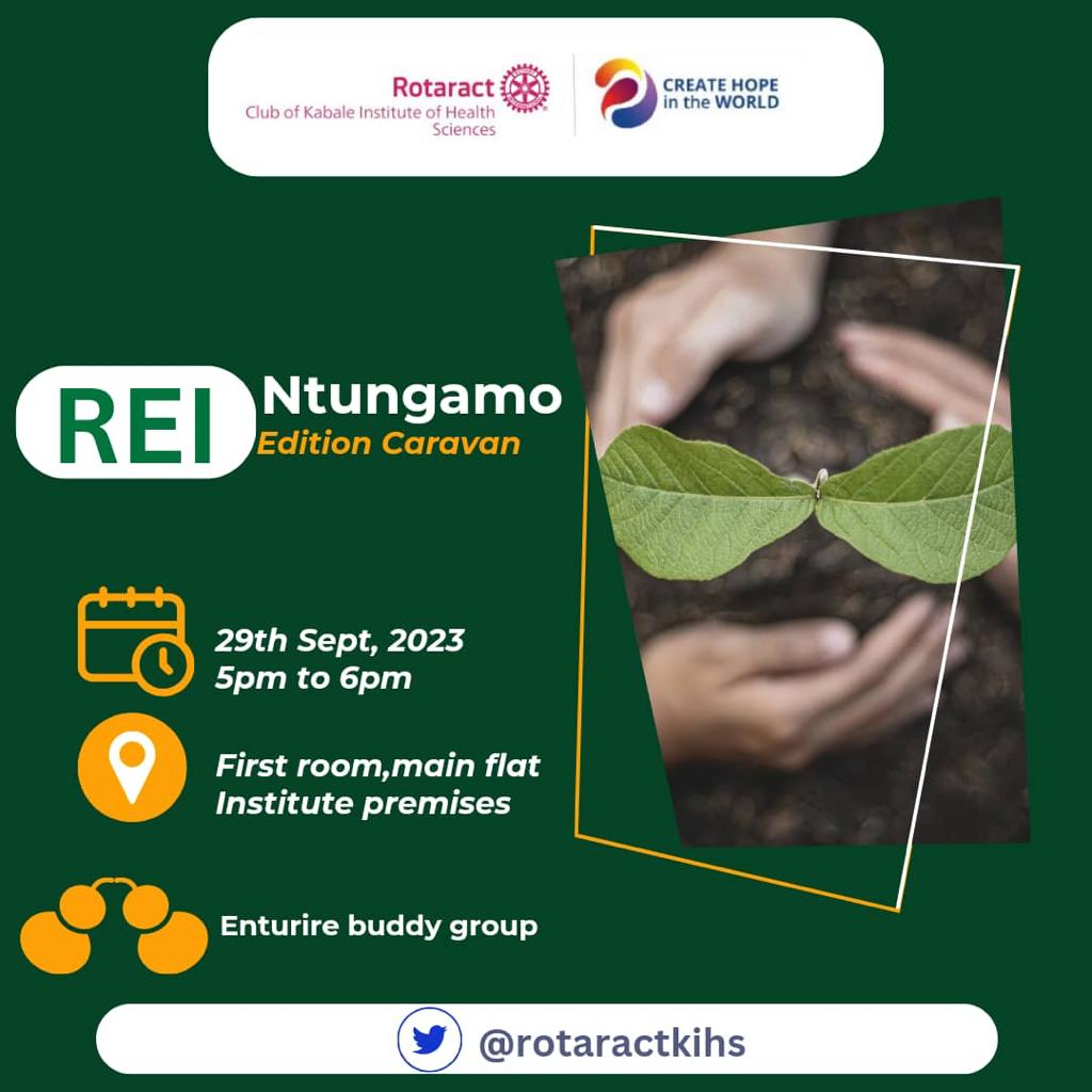 Rotaract club:Kabale institute of health sciences (@rotaractkihs) on Twitter photo Hello 🤗 hope creators ,
<a href="/RotaractKIHS/">Rotaract club:Kabale institute of health sciences</a> invites you all to us for evening fellowship about REI Edition caravan
Don't miss ✨
📅 Date; 29/09/2023
⏰; 5pm to 6pm
📍Venue; Institute premises
💥💥 Buddy group in charge; The ENTURIRE
#creatinghopeintheworld
#Theauthority
💫PR team Hello 🤗 hope creators ,
<a href="/RotaractKIHS/">Rotaract club:Kabale institute of health sciences</a> invites you all to us for evening fellowship about REI Edition caravan
Don't miss ✨
📅 Date; 29/09/2023
⏰; 5pm to 6pm
📍Venue; Institute premises
💥💥 Buddy group in charge; The ENTURIRE
#creatinghopeintheworld
#Theauthority
💫PR team