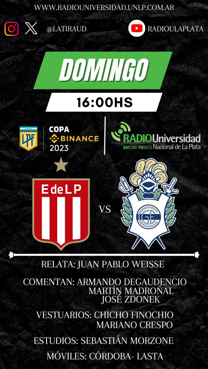 ⚽  #ClasicoPlatense se juega por <a href="/radioulaplata/">Radio UNLP</a> 

⏰️ Desde las 15hs
Programa Especial:<a href="/damianzarate1/">Damián Zárate 💚☀️</a> <a href="/emealcubo1/">Martin Madroñal</a> <a href="/VeritoCordoba2/">VeroCordoba</a>

⏰️16hs #LaPrevia

🎙Relata: <a href="/JWeisse/">Juan Pablo Weisse</a> 
🗣Comentan: #ArmandoDegaudencio <a href="/emealcubo1/">Martin Madroñal</a> <a href="/JoseZdonek/">José Manuel Zdonek</a> 

Y equipo 

📻 AM1390
📱 radiouniversidad.unlp.edu.ar