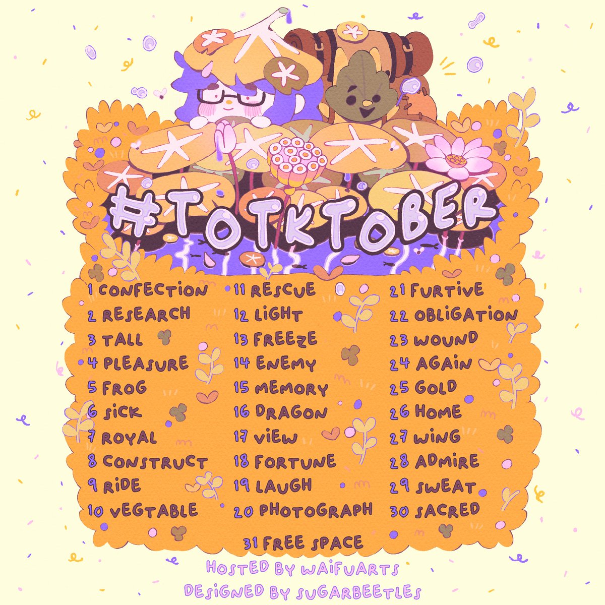 I made a Tears of the Kingdom themed art prompt list for October! I'll be drawing a piece daily with each day's prompt and I invite you all to join me on this challenge! Please use the #TotKtober hashtag as I would love to see your work 💝