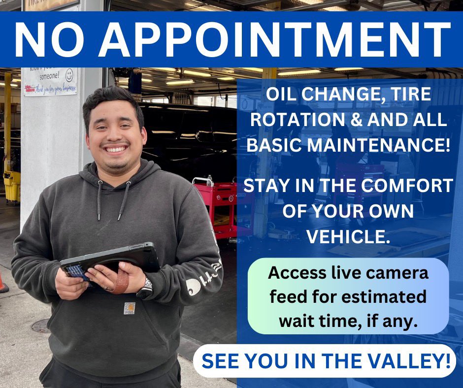 Valley_GMC's tweet photo. Meet Jorge!🚗 He is ready to welcome you to the Quick Lube and Tire Center!😃 See you for your next Oil Change👋 M-F 8 am - 5 pm and Sat: 9 am - 3 pm
🎥 Live Feed: https://t.co/H13loBc7Bl
#ValleyBuickGMC #CertifiedService #AutomotiveRepairs #QuickLube #OilChange #NoAppointment https://t.co/jZXComddTB