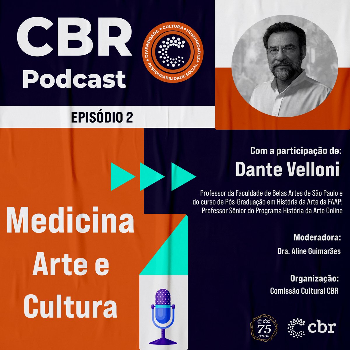 O segundo episódio “Medicina Arte e Cultura” do CBR Podcast já está disponível! Com a apresentação da Dra. Aline Dias Guimarães, médica radiologista, gerente médica da DASA Educa e membro da comissão cultural do CBR e com a participação do Prof. Ms. Dante Velloni. #CBR75anos