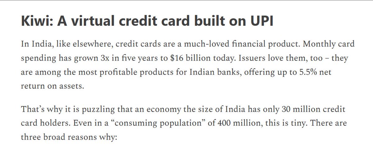 Ritesh Banglani (@banglani) on Twitter photo In the India issue of <a href="/thegeneralistco/">The Generalist</a>, I write about how our portfolio company Kiwi levels-up credit cards by dramatically increasing their reach.
Check it out:
thegeneralist.substack.com/i/137480500/ki…
<a href="/GoKiwiNow/">Kiwi</a> <a href="/AnupA0101/">Anup Agrawal</a> <a href="/MohitBediKiwi/">Mohit Bedi</a> <a href="/sarkar1028/">Sayantan Sarkar</a> <a href="/mariogabriele/">Mario Gabriele 🦊</a> In the India issue of <a href="/thegeneralistco/">The Generalist</a>, I write about how our portfolio company Kiwi levels-up credit cards by dramatically increasing their reach.
Check it out:
thegeneralist.substack.com/i/137480500/ki…
<a href="/GoKiwiNow/">Kiwi</a> <a href="/AnupA0101/">Anup Agrawal</a> <a href="/MohitBediKiwi/">Mohit Bedi</a> <a href="/sarkar1028/">Sayantan Sarkar</a> <a href="/mariogabriele/">Mario Gabriele 🦊</a>