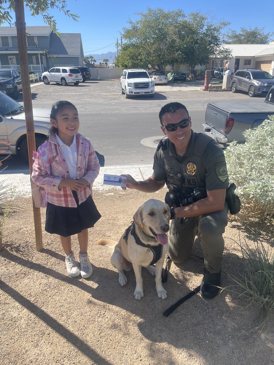 Students at Tate Elementary that got caught doing the right thing like using the crosswalk were rewarded a coupon for a free Slurpee and as a bonus they got to pet Peppermint Patty, from the CCSDPD Canine Unit