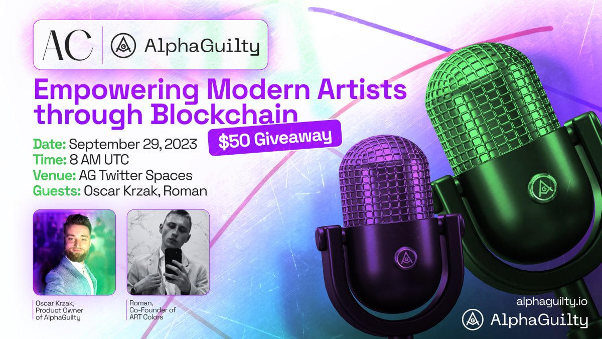 🎙 AMA ANNOUNCEMENT

🥸 Speakers: <a href="/AGuiltyOfficial/">Alpha Guilty</a> &amp; @ArtColorsBase 
⏰ Date: September 29 - 8:00 AM UTC

📍 Set Reminder: x.com/i/spaces/1YqKD…

😍 Rewards : 50 USDT for top 5. (10 USDT each)

📝Rules:
1️⃣ Follow <a href="/AGuiltyOfficial/">Alpha Guilty</a> &amp; @ArtColorsBase 
2️⃣ 🩷+ RT
3️⃣ Tag 3 friends