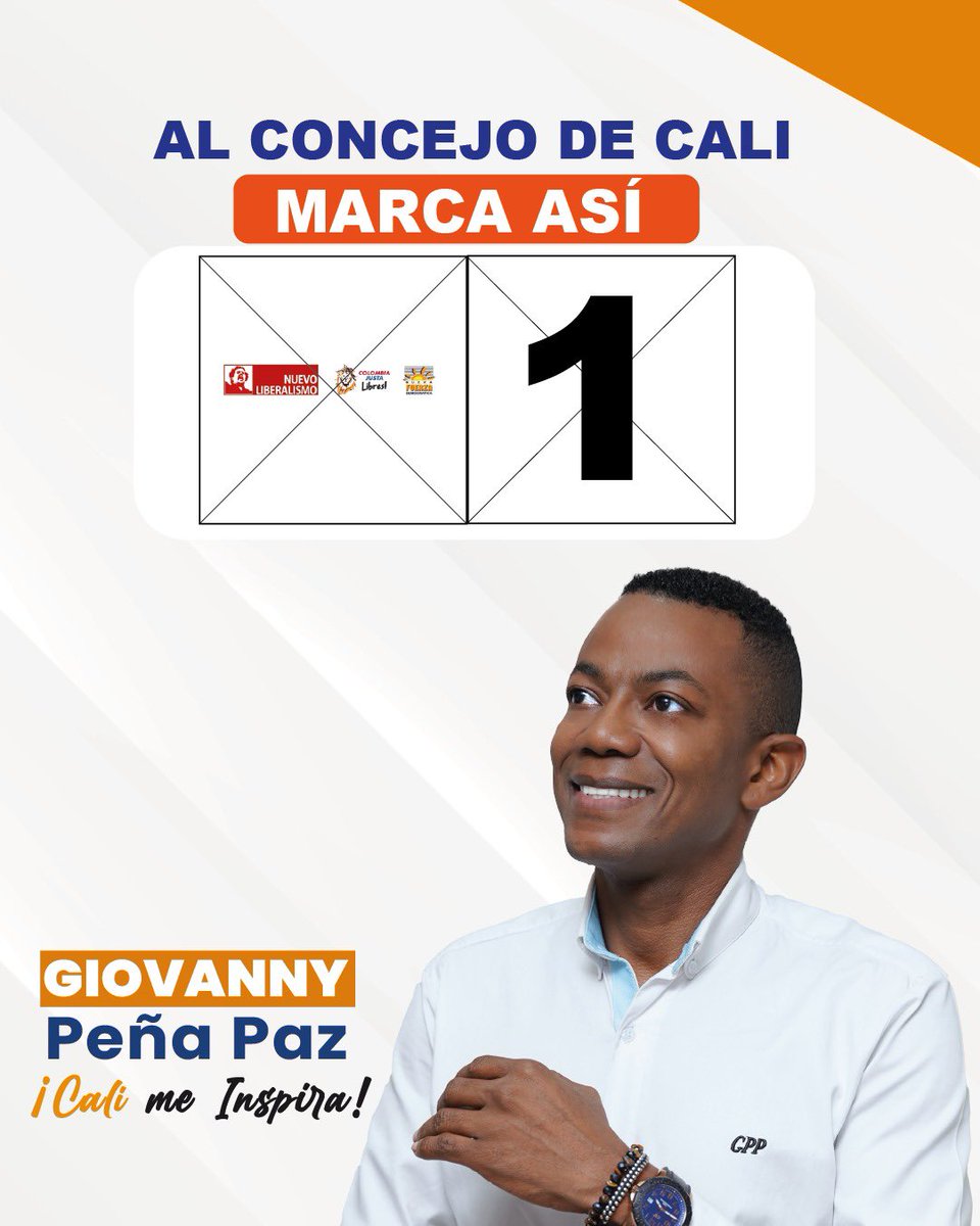 Giovannypenap's tweet photo. Unidos, marcamos la diferencia. Este 29 de octubre te invito a marcar por la familia, el emprendimiento, la a eguridad, la educación y la espiritualidad para el cambio ✍️ AL CONCEJO / ❌🦁 / ❌1️⃣ / 

GIOVANNY PEÑA PAZ 
Cali Me Inspira 
CONCEJO DE CALI 
@Concejodecali @ColJustaLibres @DilianFrancisca 
#Concejodecali #SomosElNumero1 #CaliMeInspira #SaquemosACaliDeLaOlla