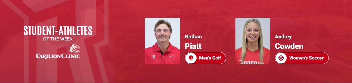Here’s a look at the <a href="/CarilionClinic/">Carilion Clinic</a> Student-Athlete Spotlight!    

This week’s athletes are <a href="/RadfordMGolf/">Radford Men's Golf</a>'s Nathan Piatt and <a href="/RadfordWSOC/">Radford Women's Soccer</a>'s Audrey Cowden!  

#RiseAndDefend x #BigSouthMade