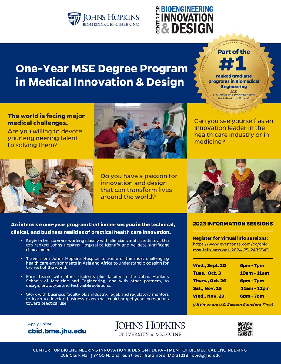 If interested in device design and/or healthcare innovation please consider taking a year and getting comprehensive and practical training in Medical innovation and design @jhu_cbid. Med students through practicing docs can apply. @SIRspecialists @RSNA @SIRRFS @AuntMinnie