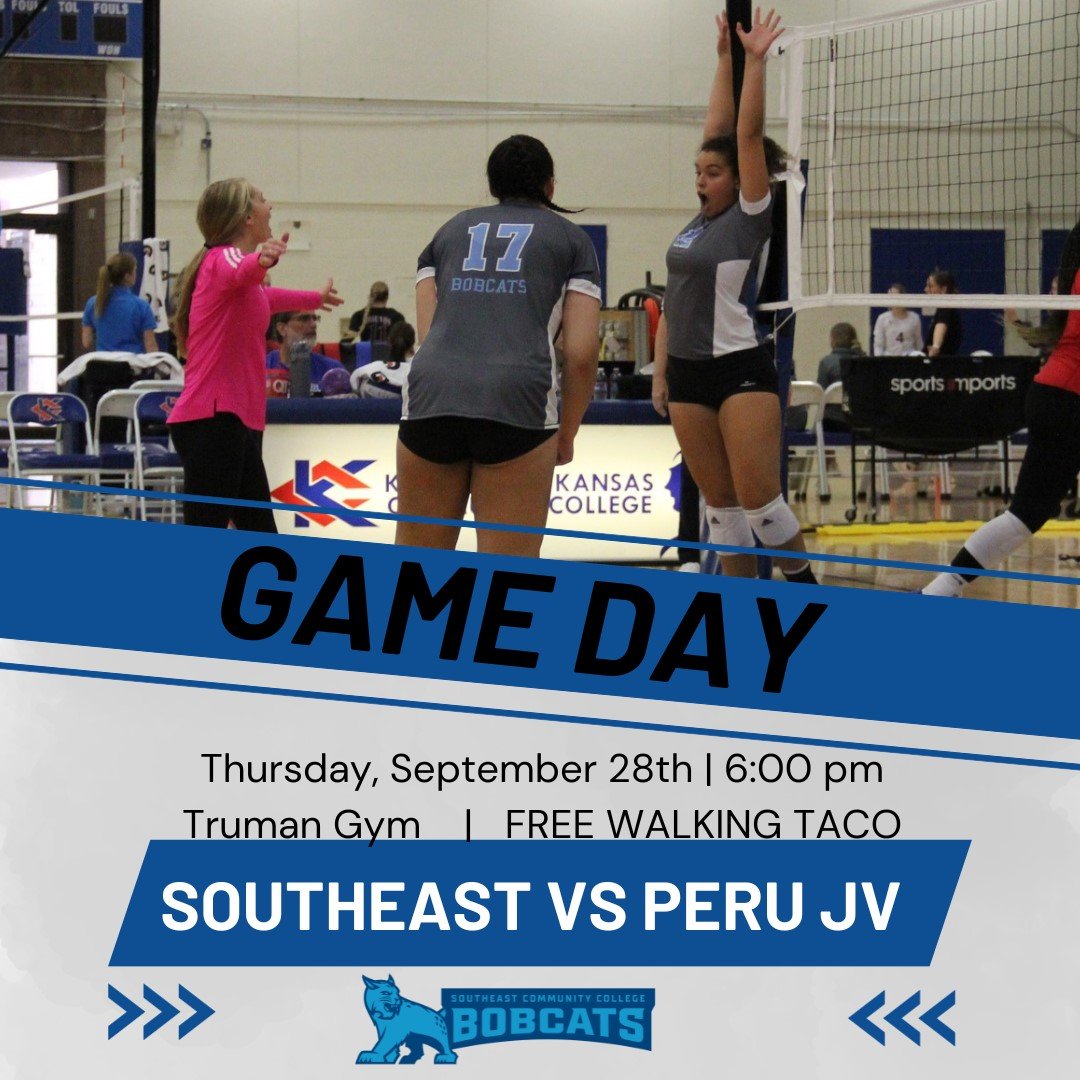 Who's excited for another GAME DAY?!
The Bobcats play Peru JV tonight at 6:00 pm in Truman Gym! 
🆚Peru JV
📍Truman Gym, Beatrice Campus
🕕6:00 pm
🌮Free Food!!
#BeABobcat #GoBobcats #gocatvb🏐🐾