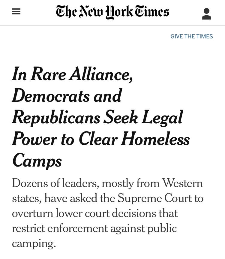 equalityAlec's tweet image. The legal issue here is whether the government can put human beings in cages for living on the street *even if there is no available shelter.* Pretending this barbaric attempt to criminalize the poor is new or a “rare” agreement btw political parties is a lie.
