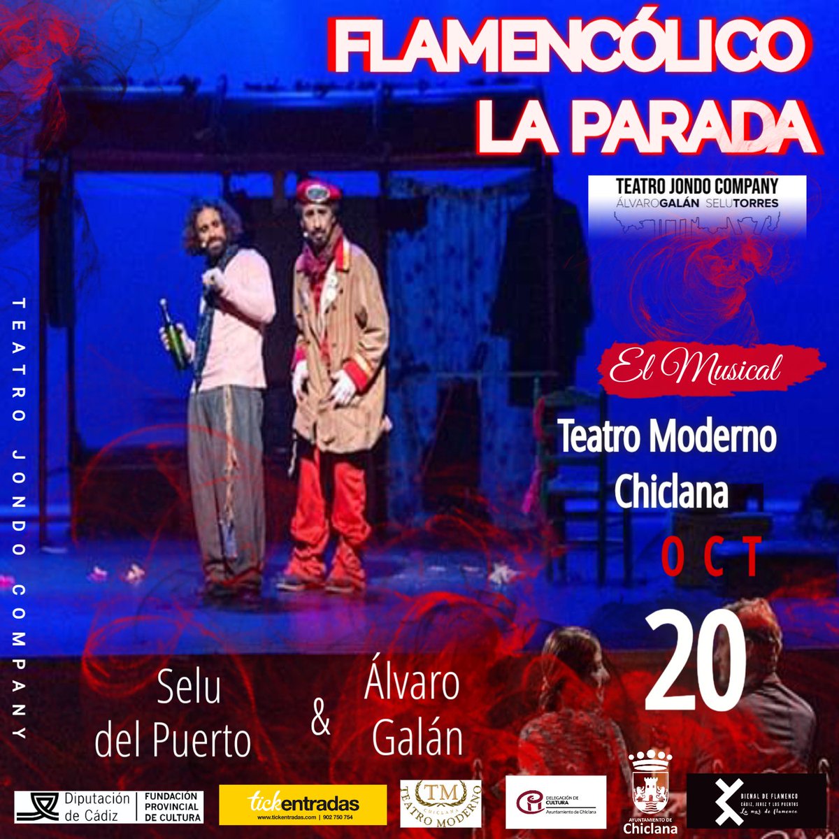 TeatroJondo's tweet photo. 📌 Flamencos y Teatreros, nos vemos dentro de muy poquito en la III Bienal Cádiz, Jerez y Los Puertos.❤️
📌Teatro Moderno de Chiclana 20 de Octubre. Entradas en taquilla de lunes a viernes de 17:00 a 21:00 y en 👇
https://t.co/HEDFD2xNKd 
" Flamencólico-La Parada" https://t.co/7z2G2oRKmg