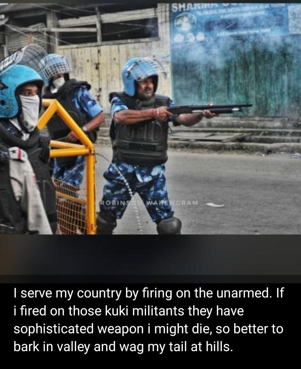 Karan_Haokip's tweet image. Why does RAF and Assam Rifles use such guns? Are they fighting a war or handling student protestors demanding justice? Why were they silent when #KukiMilitants burned down Meitei villages, but so eager to kill meitei students? #KukiAtrocities #ManipurViolence
#ManipurFightsBack