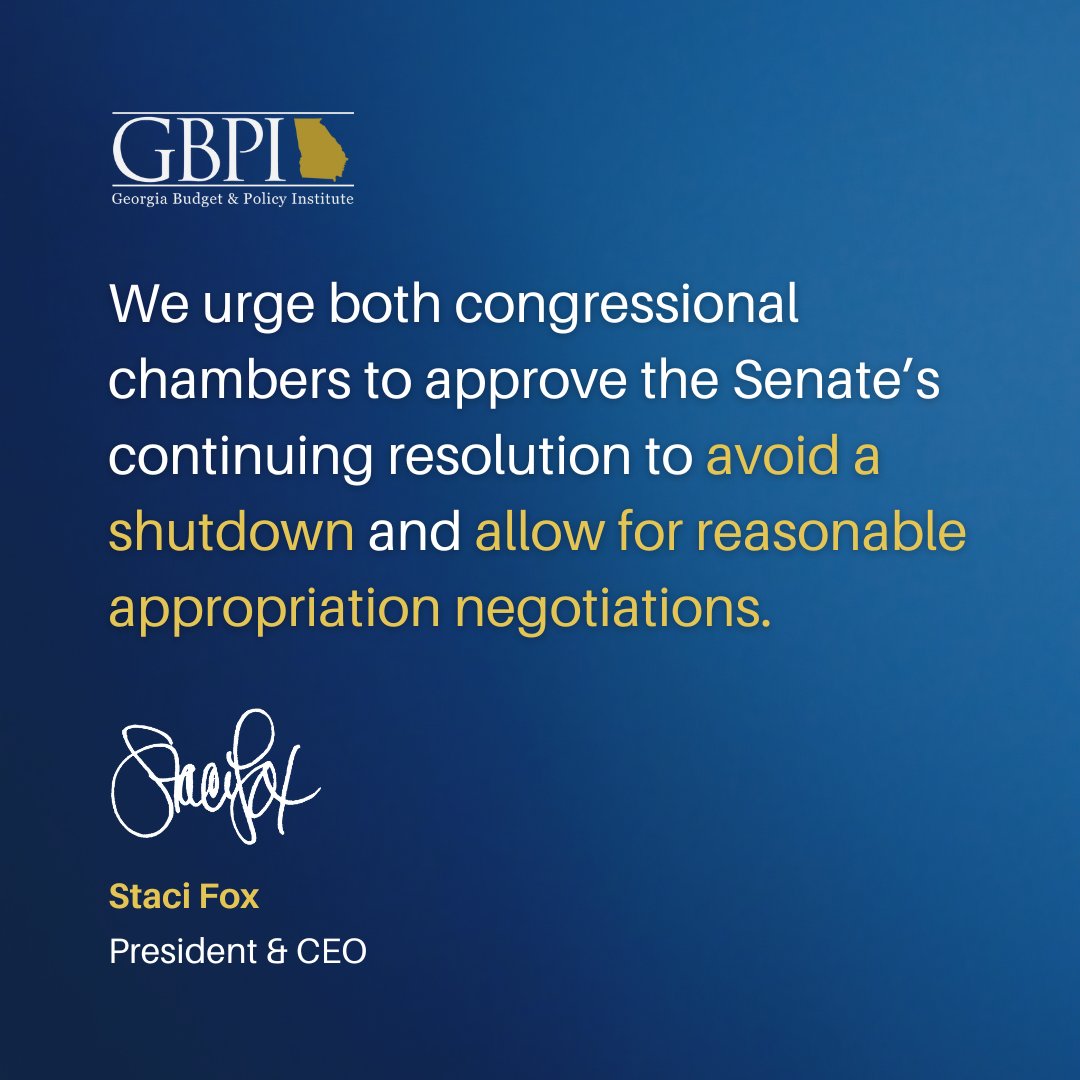 The looming #GovernmentShutdown threatens Georgia's low-income families, communities, and businesses by risking their access to crucial programs like food assistance. We urge Congress to avert this crisis. #GAPol
