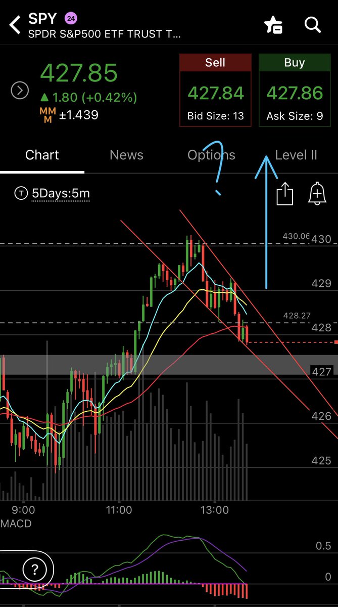 SPYGuyTrader's tweet photo. $SPY had I nice rally. I like this healthy pullback/wedge pattern forming.

I’d like to see spy make another higher low near 427 area where we initially rallied from the range break out.

Break out of wedge I’ll be going long targeting 430

Any thoughts? https://t.co/8LQ5Ht4OUz