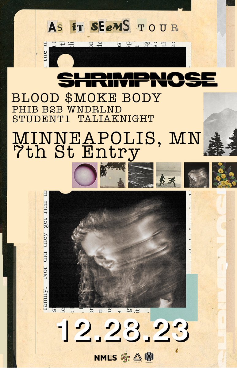 playing in minnesota with my good friends for my album release party !!!

<a href="/bloodsmokebody/">BLOOD $MOKE BODY</a> 
<a href="/student1sucks/">stü</a> 
<a href="/PhibDoesThis/">PHIB</a> b2b wndrlnd
talia knight 

at <a href="/FirstAvenue/">First Avenue</a> 
w/ <a href="/CulminateMusic/">Culminate Presents</a>