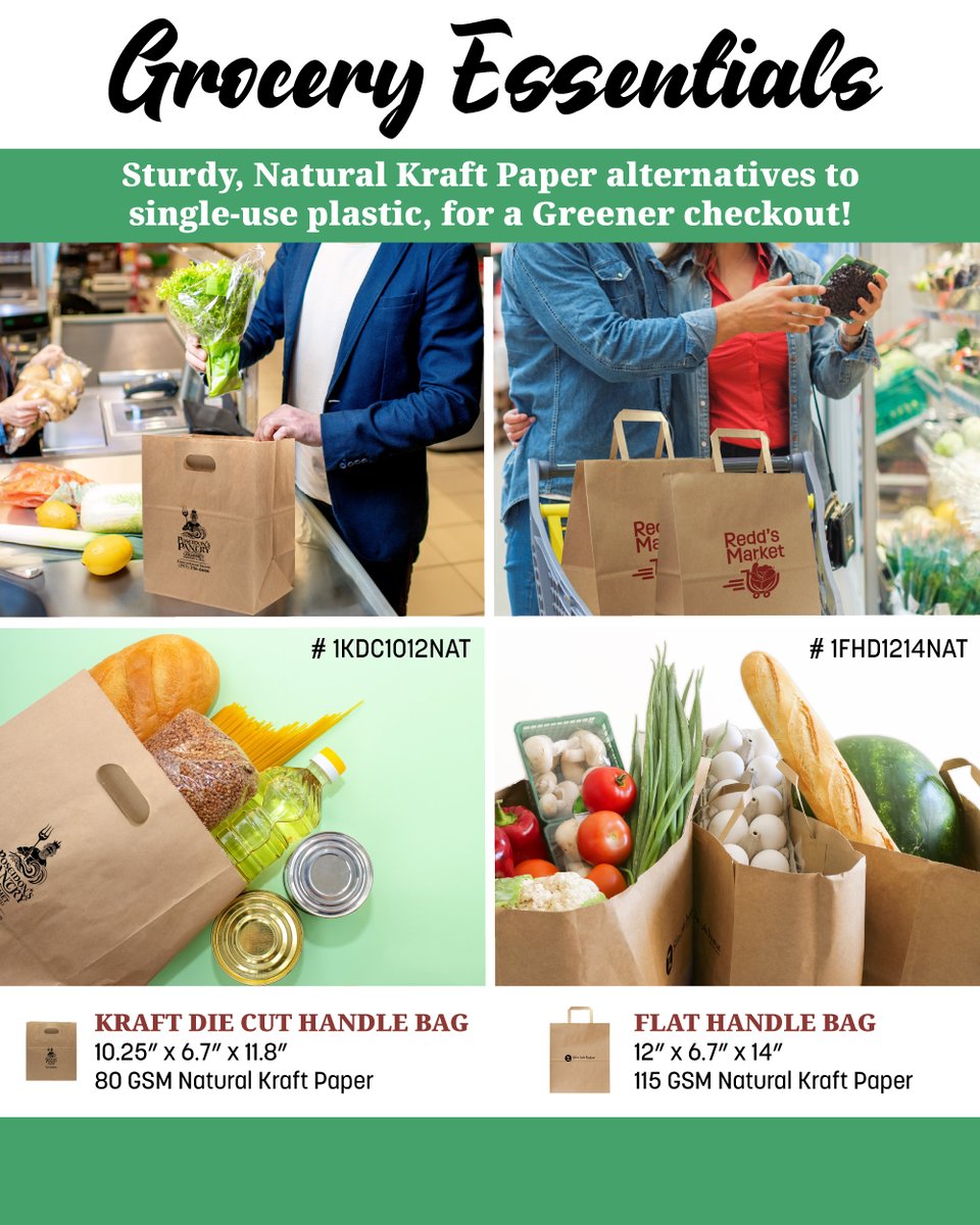 PWSsocial's tweet photo. Grocery Bag Essentials! The ideal paper bags for grocery stores, farmers market, food drive donation centers, promotions, and a great match for restaurants, deli or bakery establishments. https://t.co/Worxh9fnMC