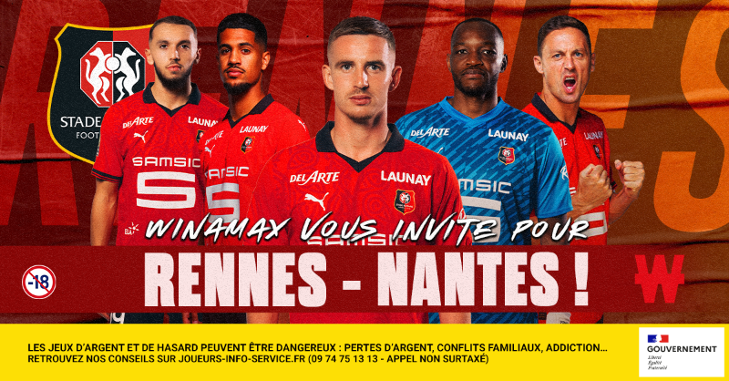 ⚽️ 1 lot de 2 places est à gagner pour <a href="/staderennais/">Stade Rennais F.C.</a> - Nantes, dimanche à 20h45 !

🎁 Pour participer : retweetez ce tweet, suivez <a href="/WinamaxSport/">Winamax Sport 🔞</a> et répondez avec votre pseudo Winamax.

👉 Tirage au sort demain à 11h00 !

📄 Règlement > bit.ly/WinaConcours23