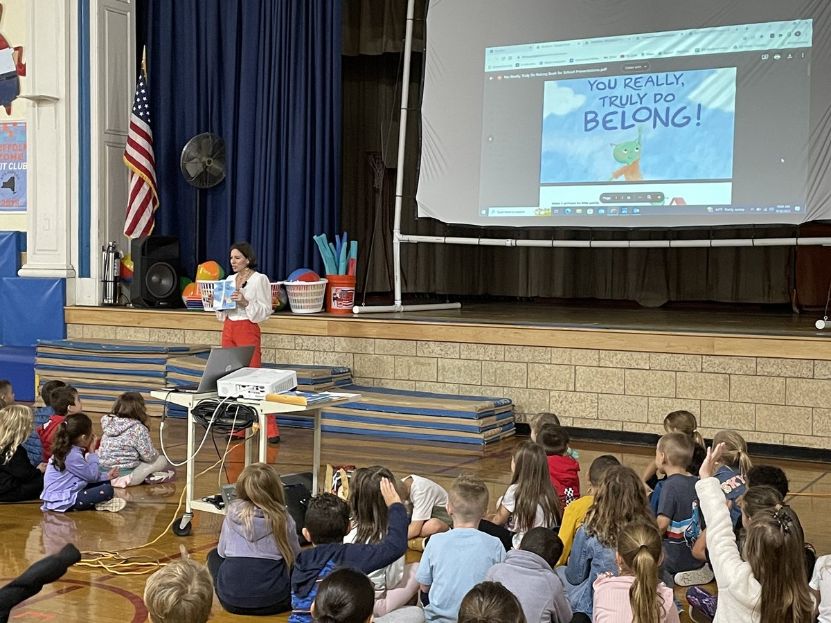 BPESchool's tweet photo. Thank you, Gina Casazza, for talking to BPE students about belonging and also the writing process. It was a great day!  Thank you @BluePointPTA! #youbelong #BPERocks https://t.co/e5BGnv4NWn