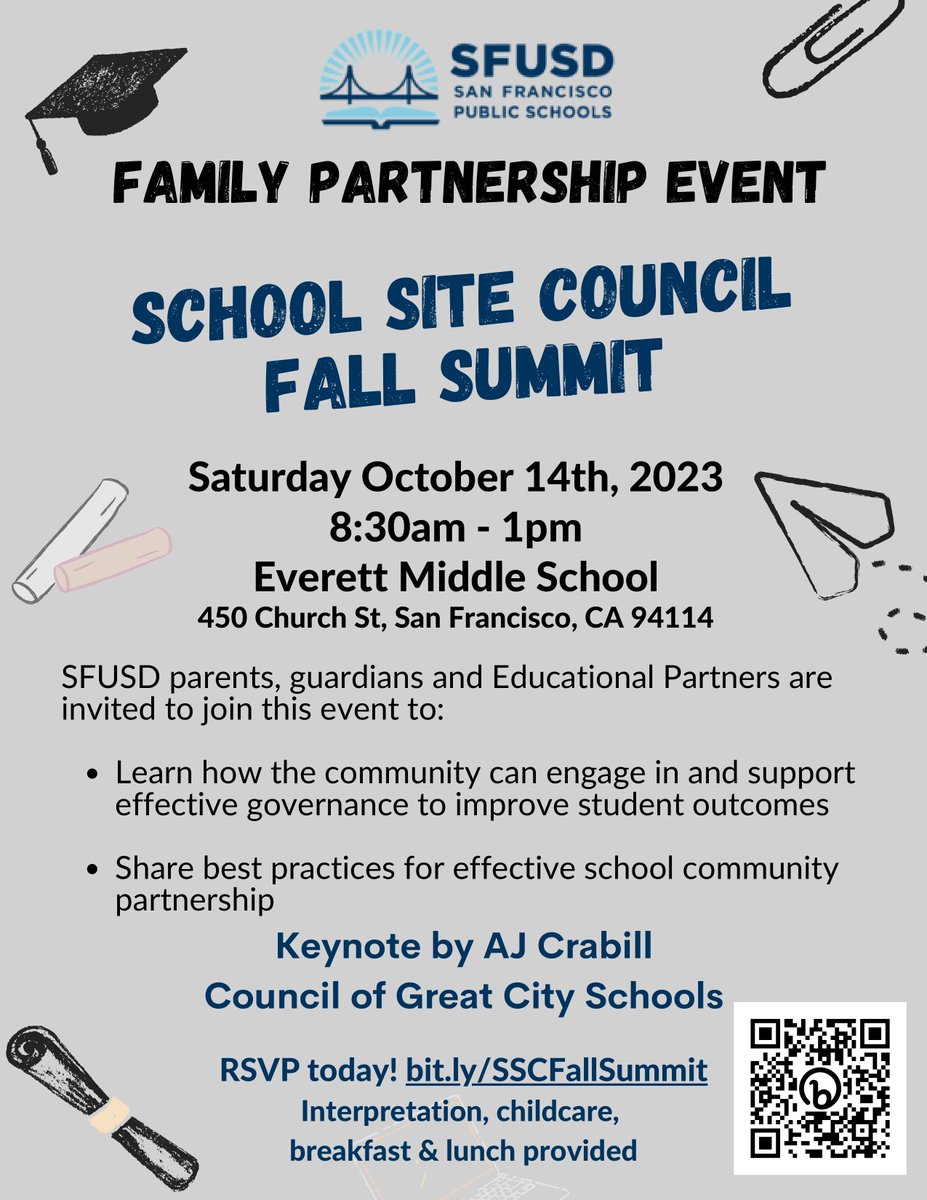 Family partnerships are important to our schools. On Oct. 14, SFUSD is hosting a family partnership event so families and caregivers can connect with each other and share best practices. RSVP today! sfusd.edu/announcements/…