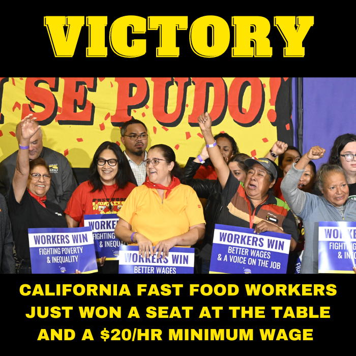 🎉 BIG NEWS 🙌🏾 
<a href="/CAgovernor/">Governor Gavin Newsom</a> <a href="/GavinNewsom/">Gavin Newsom</a> has SIGNED #AB1228.
There is now a secure path towards the nation’s first Fast Food Council in California, a seat at the table for fast food workers, power in the industry, and a $20 minimum wage for fast food workers.