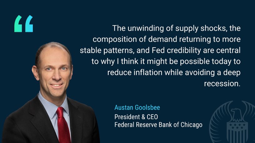 “Inflation still needs to come down. But we also can’t lose sight of the fact that the Fed has the chance to achieve something quite rare in the history of central banks—to defeat inflation without tanking the economy.' @PIIE: chicagofed.org/publications/s… twitter.com/messages/media…