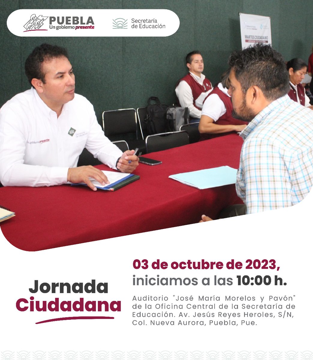 CordesPuebla's tweet photo. Asiste este 26 de septiembre a las 9:30 horas, para iniciar con el proceso de registro de la #JornadaCiudadana; solicitamos a los asistentes llevar lapicero azul, así como los datos de su solicitud.

📍Auditorio “José María Morelos y Pavón”, en oficina central de la dependencia. https://t.co/qX21OaYL3Z