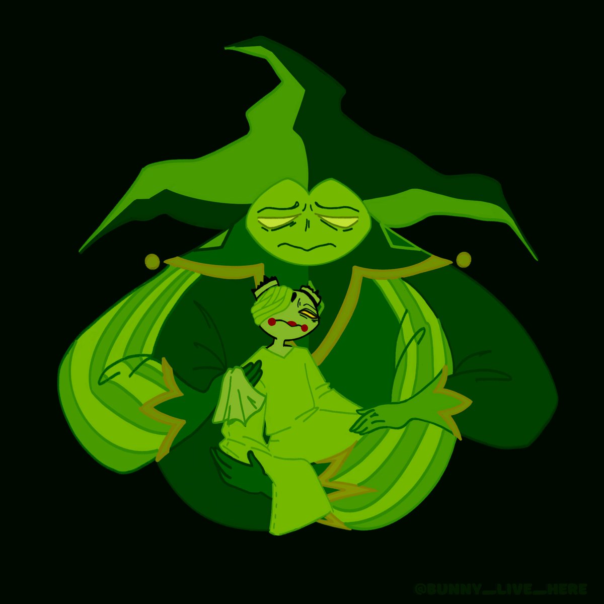 bunny_live_here's tweet photo. the most caring (Mama)mon :'с 

.
.
.
(and his recently adopted son :3) 
#HelluvaBoss #Mammon #HelluvaBossMammon #fizzarolli https://t.co/a7Qmg3kBe7