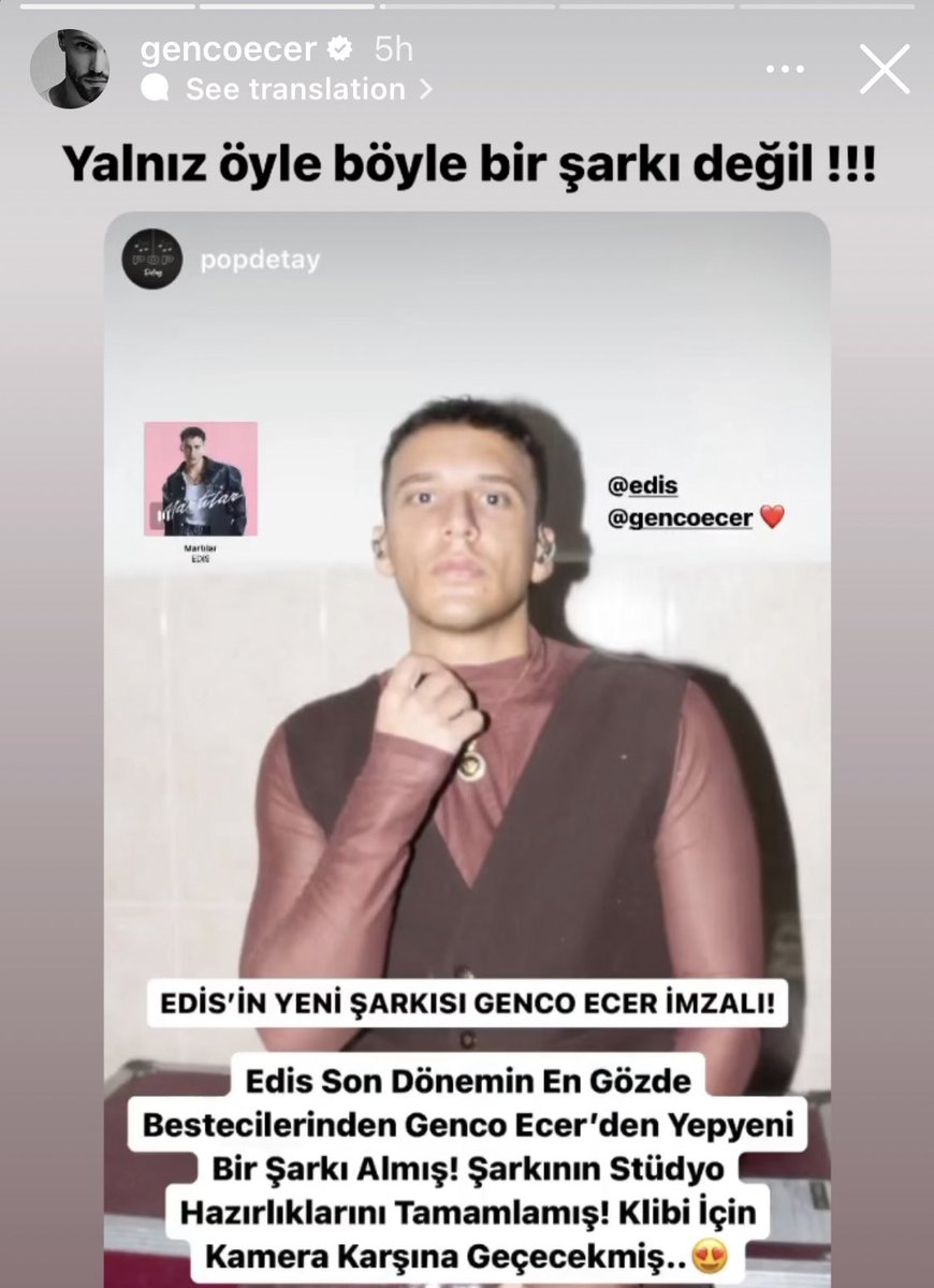 Edis'in yeni single'ı Genco Ecer imzalı. Klip çekimi için hazırlıklara başlanılan şarkının yakında yayınlanması bekleniyor. <a href="/edisgorgulu/">EDIS</a>