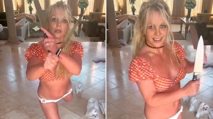 DailyLoud's tweet photo. Cops reportedly visited Britney Spears home due to her recent video of her dancing with knives https://t.co/3jhX87IyCr