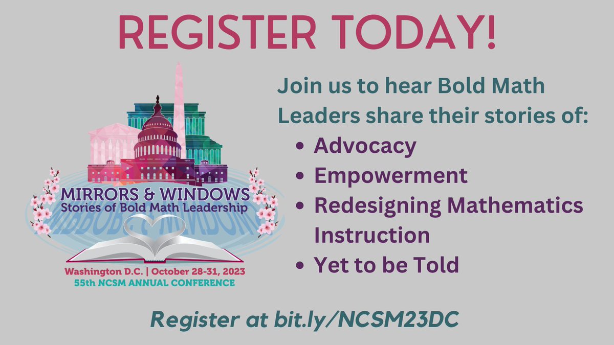 MathEdLeaders's tweet photo. We are 30 days away from kicking off the 55th NCSM Annual Conference on Saturday, October 28th! Head on over to https://t.co/ahuxaLHgkK to register and peruse the amazing sessions lined up. #NCSM23 #NCSMBold #MathEdLeader https://t.co/hqBW5A0Pk7