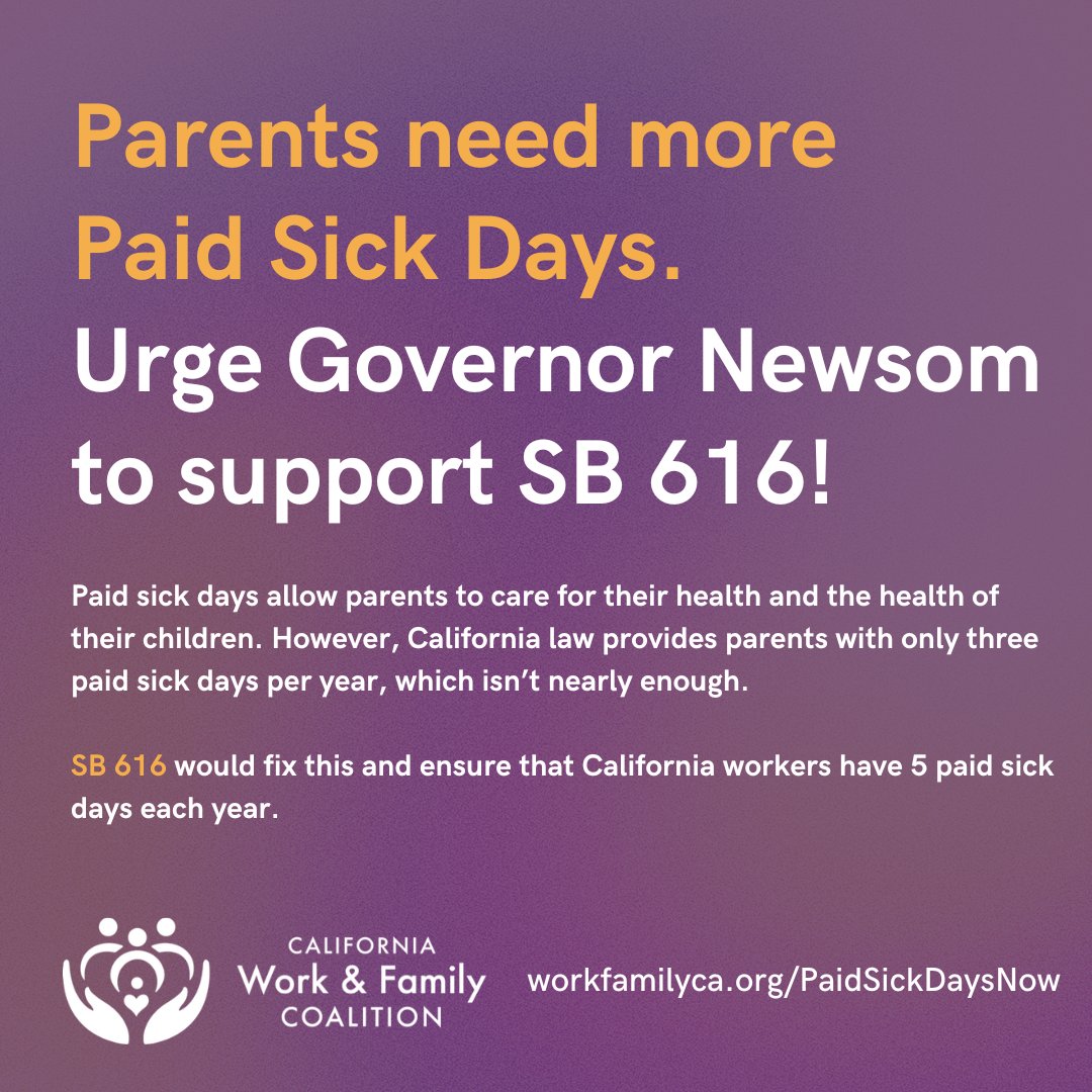 calwic's tweet photo. Access to #PaidSickDays is crucial for the health and financial security of California workers and their families.

Urge @CAGovernor to sign #SB616. We need more #PaidSickDaysNow! https://t.co/rAA550ZQ3q https://t.co/H7hhj5WLoK