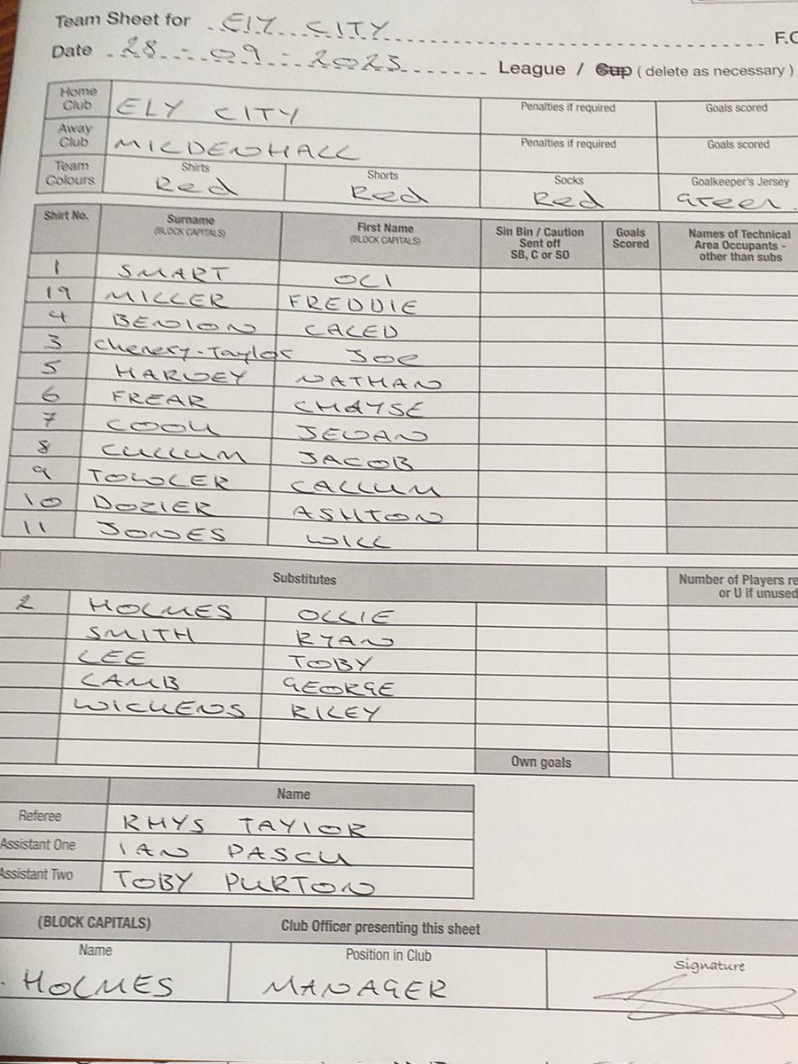 At Ely City <a href="/DEMCOM_UK/">DEMCOM</a> Stadium. Getting close to Kick off for tonight Thurlow Nunn Youth League Fixtures 
<a href="/ElyCityU18/">Ely City U18 24/25</a> v <a href="/MildenhallYouth/">Mildenhall Town u18s 2023/24</a> 
Ely City U18 Line-up.