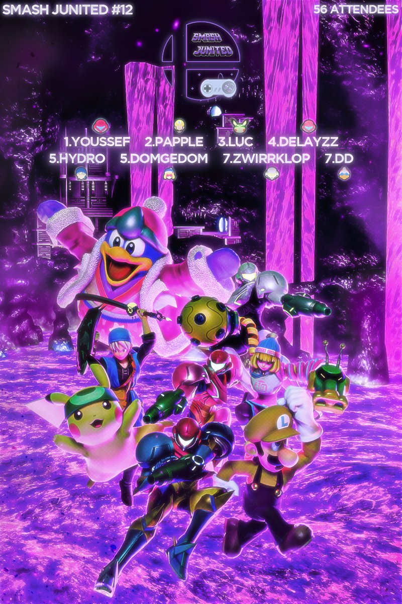 Danke an alle, die bisher auf unserem größten Event waren und @MykoNeroER für die fette Grafik! So sehen die Top 8 der SJ #12 aus:

1. Platz: <a href="/SsbYou/">2F | Youssef</a> 
2. Platz: @PappLpaul 
3. Platz: <a href="/Luc_SSB/">Luc 🌙</a> 
4. Platz: <a href="/Delayzz1/">SOS | Delayzz</a> 
5. Platz: <a href="/hydrofx_/">ハイドロ hydro</a>  <a href="/domgedom/">Domgedom</a> 
7. Platz: <a href="/Zwirrklop33/">FRE | Zwirrklop💜</a> <a href="/DDsmashU/">DD</a>