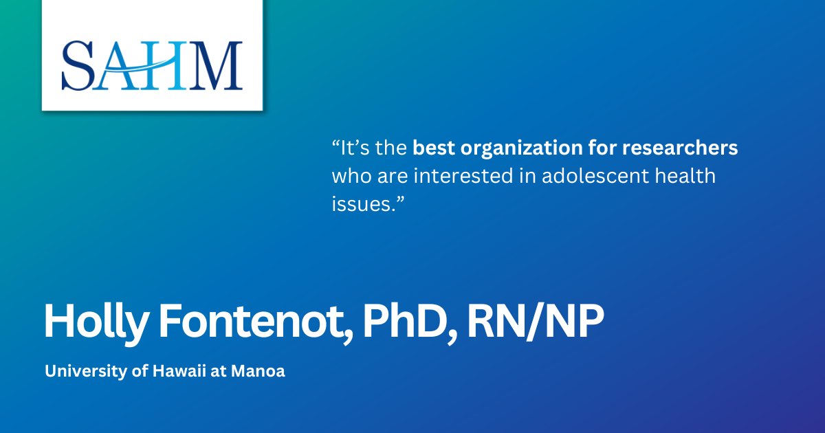 SAHM Headquarters (@sahmtweets) on Twitter photo .<a href="/uhmanoa/">University of Hawaii at Manoa</a>'s Holly Fontenot, PhD, RN/NP called us the best organization for researchers in #AdolescentHealth & we agree. Join our network of over 1,000 professionals from around the world: bit.ly/3YRH2P5
#AdolescentMedicine .<a href="/uhmanoa/">University of Hawaii at Manoa</a>'s Holly Fontenot, PhD, RN/NP called us the best organization for researchers in #AdolescentHealth & we agree. Join our network of over 1,000 professionals from around the world: bit.ly/3YRH2P5
#AdolescentMedicine