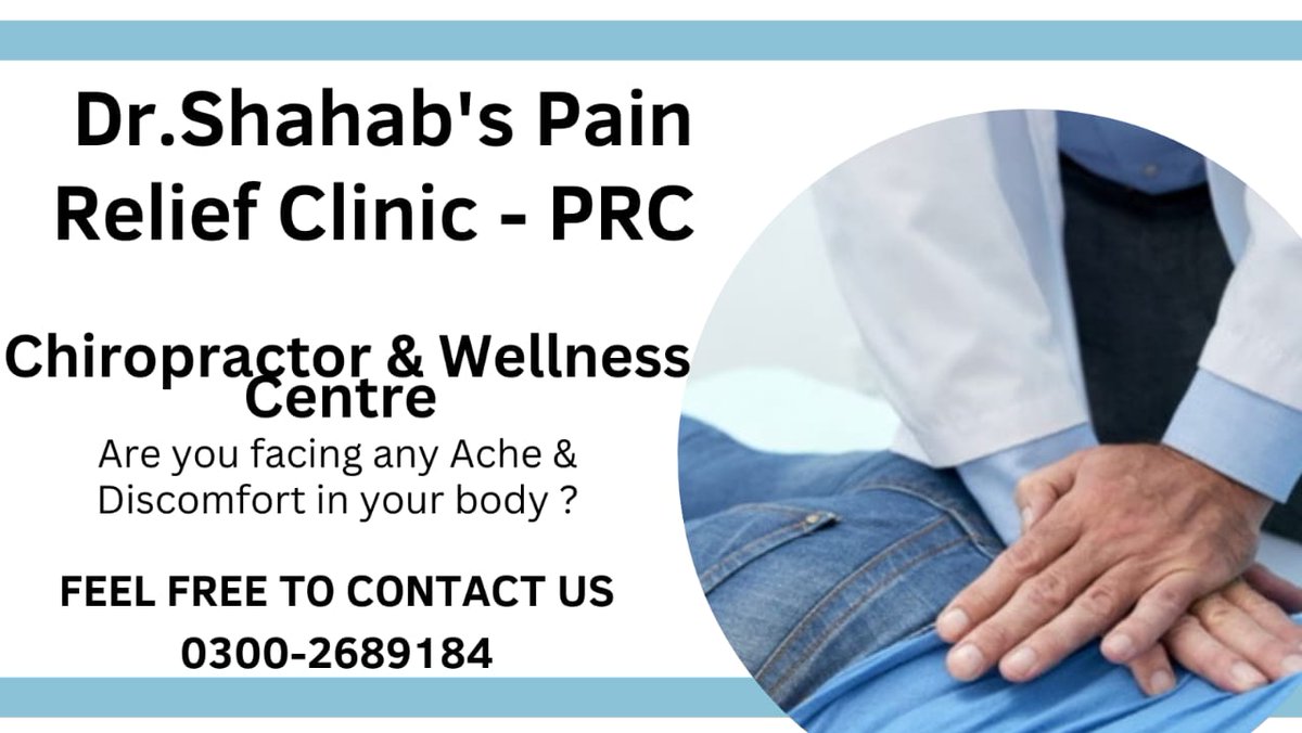 ShahabQamar9's tweet photo. Best Chiropractor in Karachi
Dr.Shahab's Pain Relief Clinic-PRC, Clifton Block 09 Karachi
Chiropractor, Physical therapy and Rehabilitation Services .
For Appointment Call or WhatsApp us on : 0300-2689184 https://t.co/ehxRrLZgsG