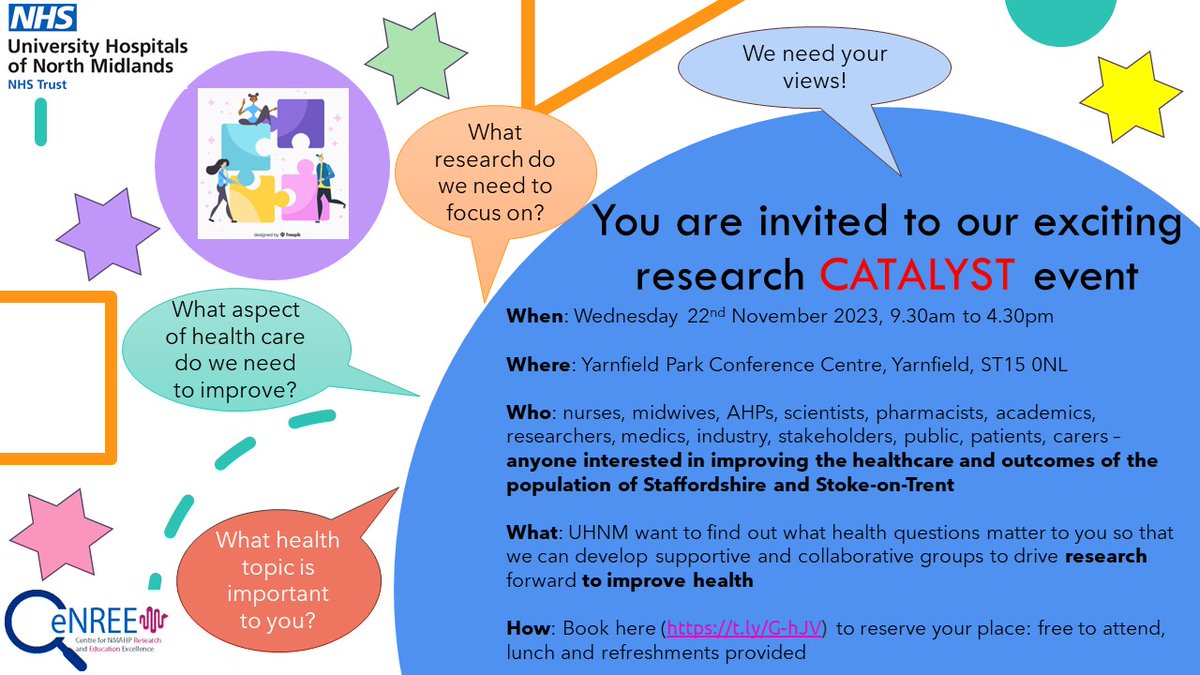 Calling all nurses, midwives, AHPs, medics, scientists, pharmacists, academics, researchers, industry partners, public, patients, carers - we need your views!
Come to our event to inform our research for the future and have your voice heard! 👇👇👇t.ly/G-hJV