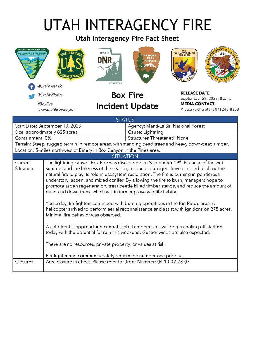 UtahWildfire's tweet photo. Yesterday, on the #BoxFire, firefighters continued with burning operations in the Big Ridge area. A helicopter arrived to perform aerial reconnaissance & assist with ignitions on 275 acres. Minimal fire behavior was observed. https://t.co/KGX4HNulbO