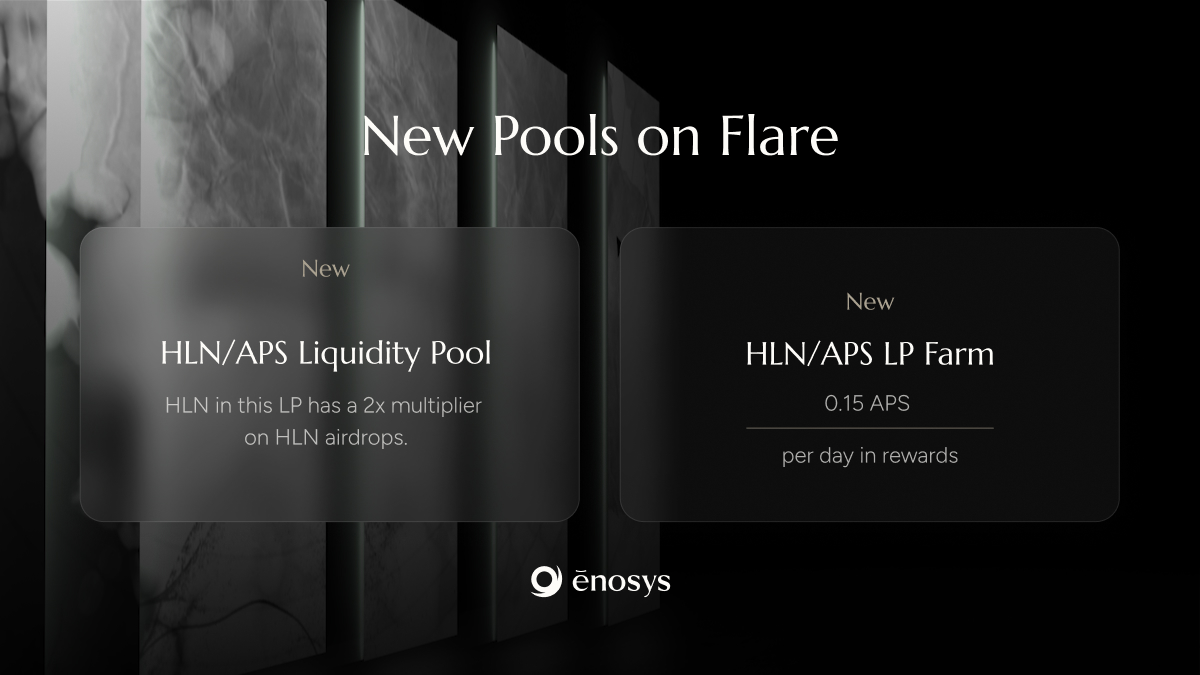The $HLN / $APS LP has been added to Enosys DEX with the associated Farm pool live on Enosys Farms.  

HLN in this LP is eligible for the monthly $DFLR / $HLN airdrops with a 2x multiplier!