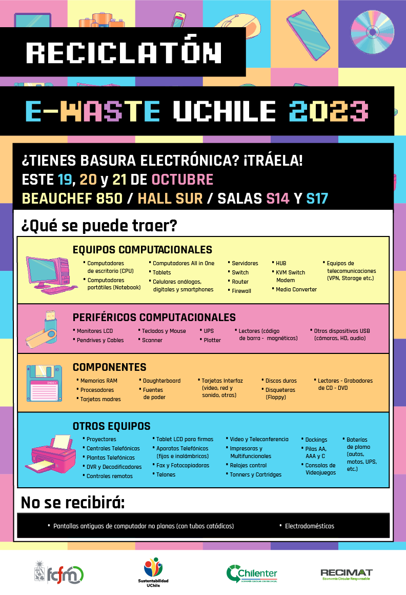 UChile_Beauchef's tweet photo. ¿Tienes residuos electrónicos?
¡Tráelos a Beauchef!
Te esperamos el 19, 20 y 21 de octubre de 10 a 17 horas https://t.co/la9SxrcjcD

Conoce acá lo que podemos recibir 👇 https://t.co/S02Gk00TBq