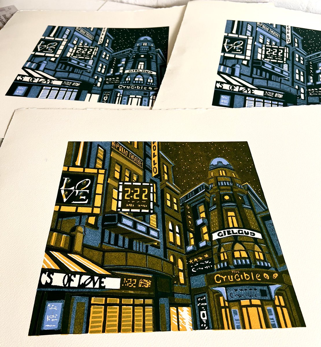 Amazing what a layer of yellow ink can do to a linocut! 💛
#shaftesburyavenue