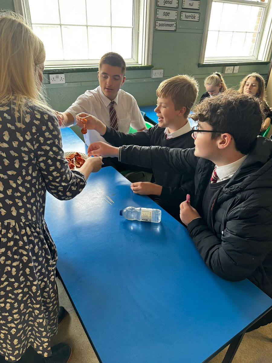 CoedcaeMFL's tweet photo. Celebrating the European Day of Languages this week, Year 7, 8 and 9 thoroughly enjoyed their European food tasting session today. The bravest pupils even did it with their eyes shut! #EuropeanDayofLanguages #coedcae #newexperiences https://t.co/26fsNDGukU