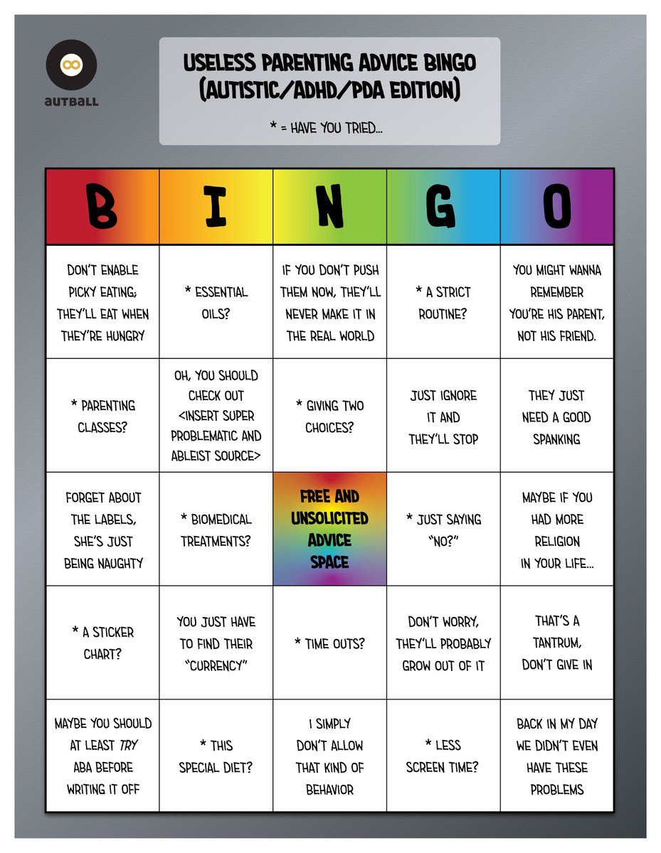 New BINGO! Useless Parenting Advice - Autism/ADHD/PDA Edition. How many do you get? #autism #autistic #ADHD #AuDHD #pathologicaldemandavoidance #parenting #unsolicitedadvice