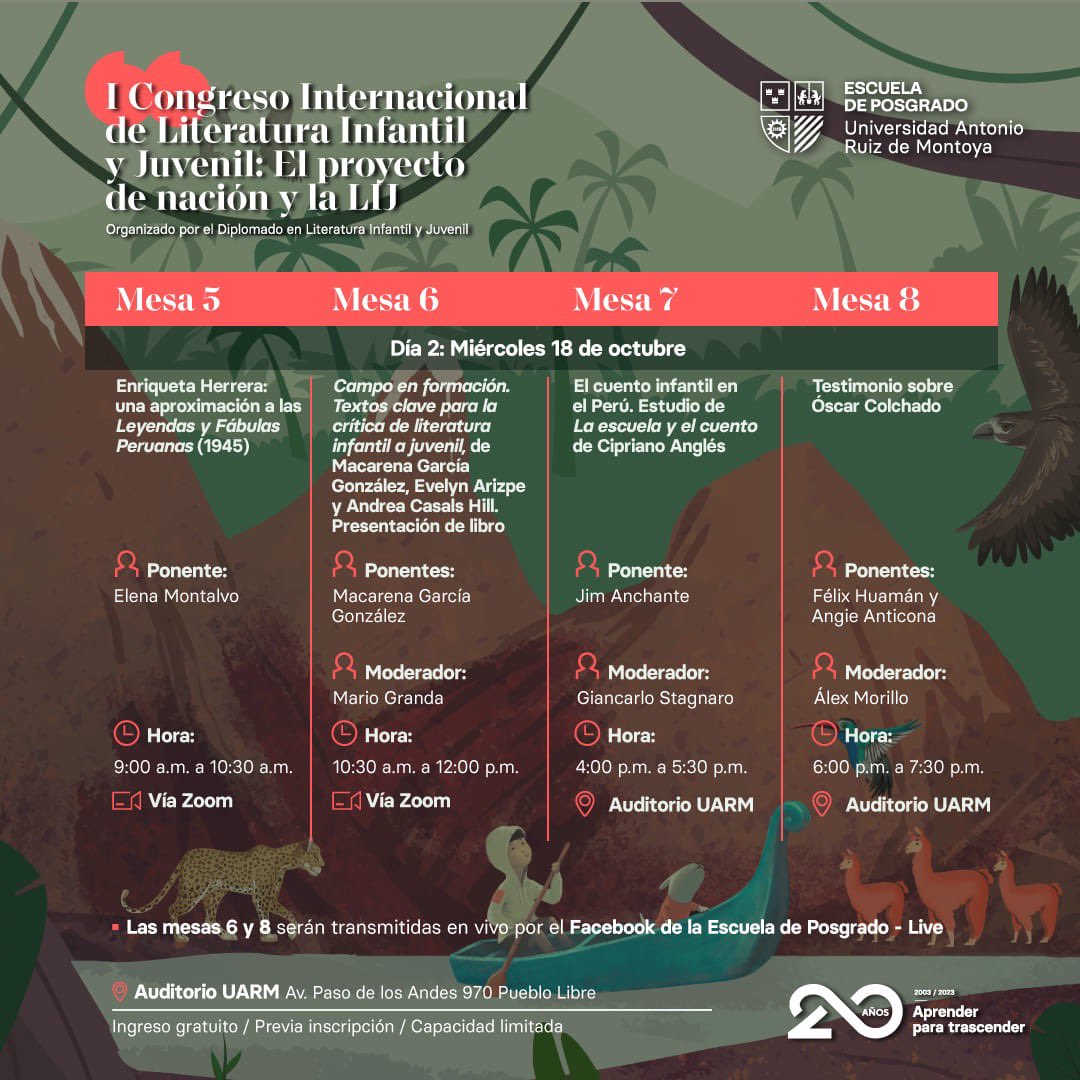 LeePorGusto's tweet photo. La Universidad Antonio Ruiz de Montoya organiza el I Congreso Internacional de Literatura Infantil y Juvenil del 17 al 20 de octubre próximos.

Inscripciones en: https://t.co/97iPKXty6G https://t.co/rZzpmICCq4