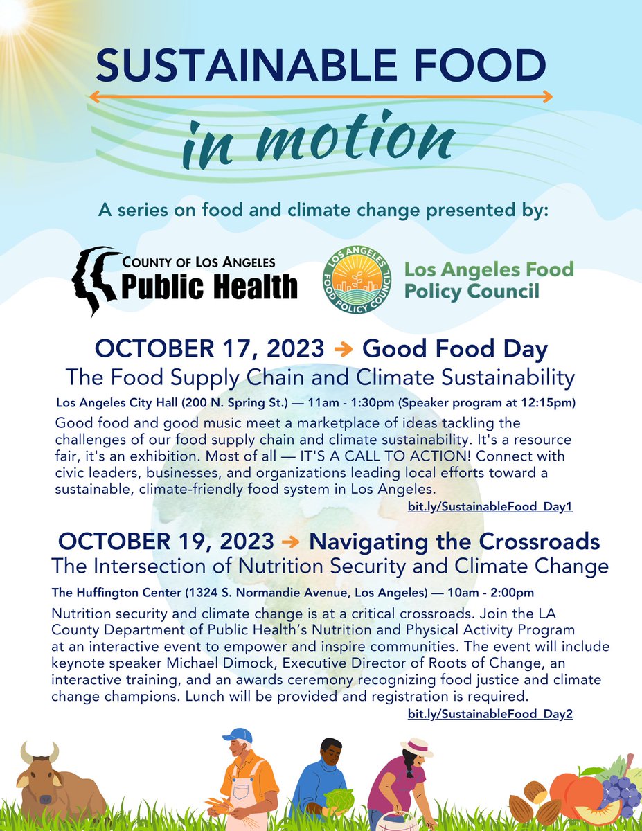 We’re proud to collaborate with the LA County Department of Public Health to bring to you a two-part series on food and climate sustainability. Join the conversation on October 17th and October 19th. We hope to see you at both! You can RSVP now: goodfoodla.org/events 🌱
