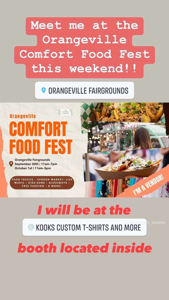 angie_sandow's tweet image. Meet me this weekend at the Orangeville Comfort Food Fest!

I’ll be at the Kooks Custom T-shirts Snd More booth located inside

Hope to see you there!

#meetme #limbdifferenceawareness #disabilityawareness