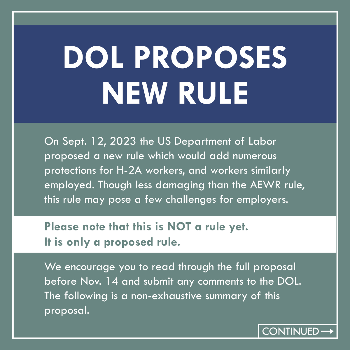 usafarmlabor's tweet photo. To view our full post outlining the Department of Labor's new rule: Improving Protections for Workers in Temporary Agricultural Employment in the United States, please visit: https://t.co/KSW2Sq8DdH https://t.co/vWdzu3xsPh