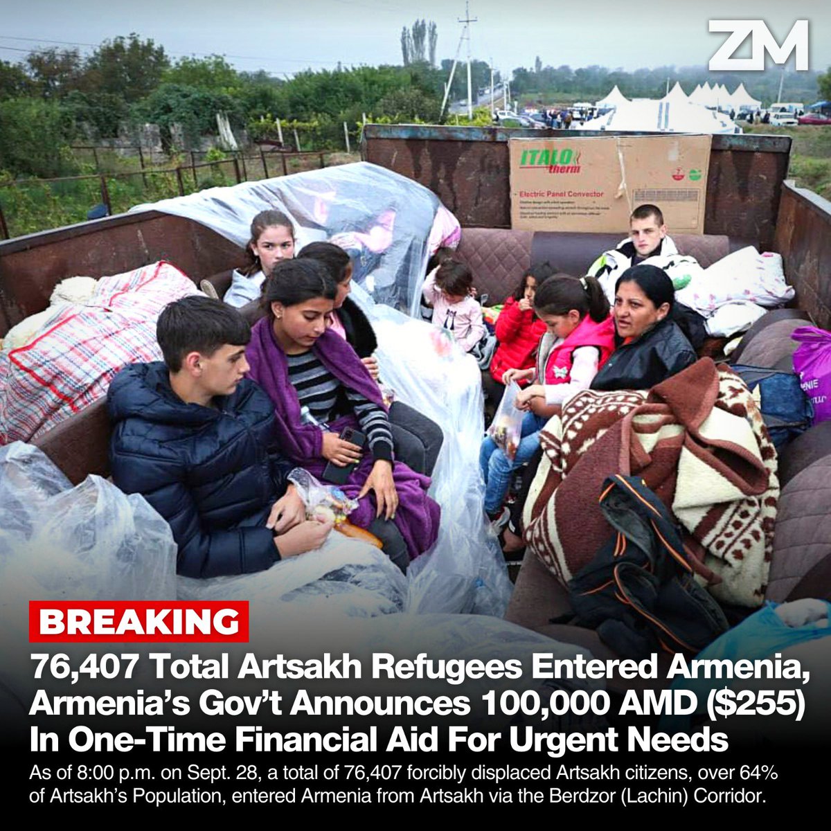 ZartonkMedia's tweet image. BREAKING: 76,407 Total Artsakh Refugees Entered Armenia, Armenia’s Gov’t Announces 100,000 AMD ($255) In One-Time Financial Aid For Urgent Needs